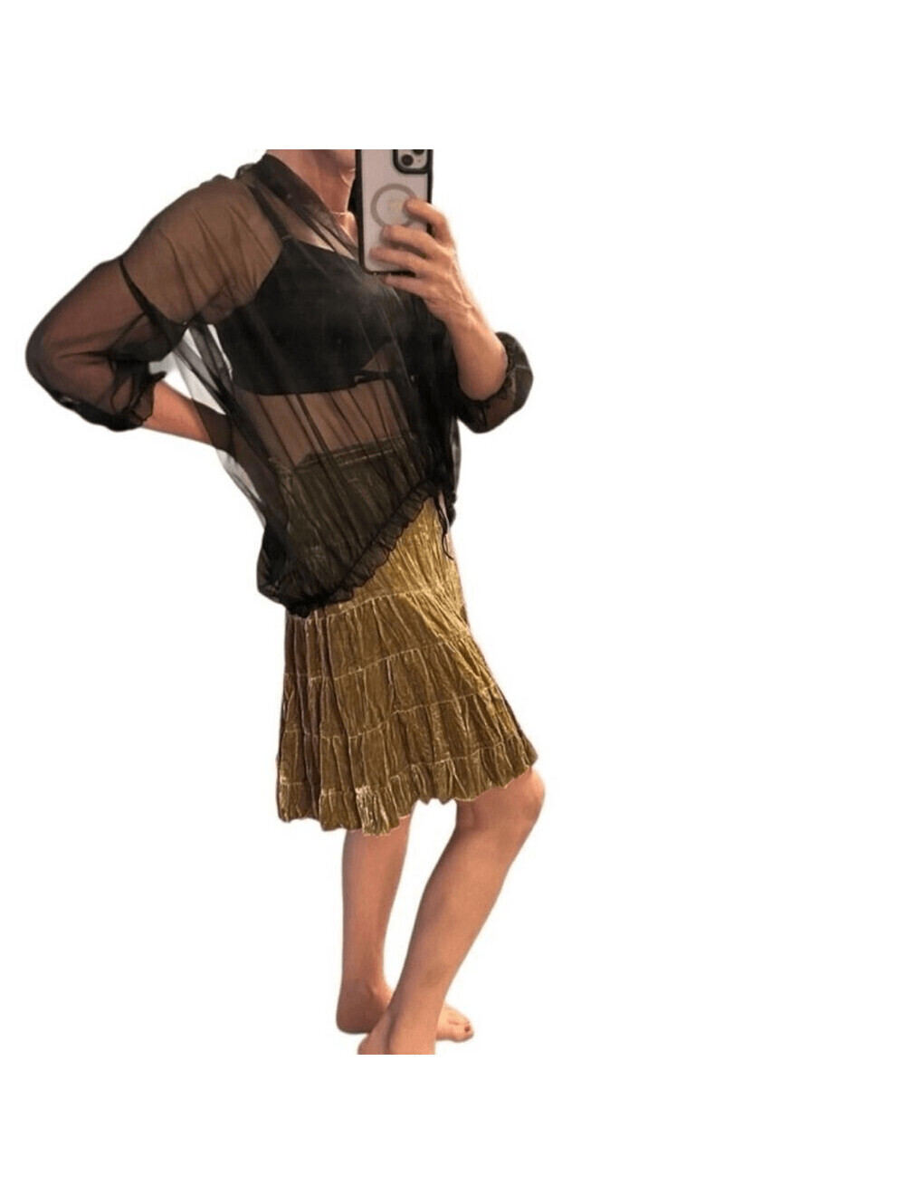 Y2K Cache Crushed Velvet Tiered Slip Skirt Gold Fairy Whimsigoth Romance 2 S
